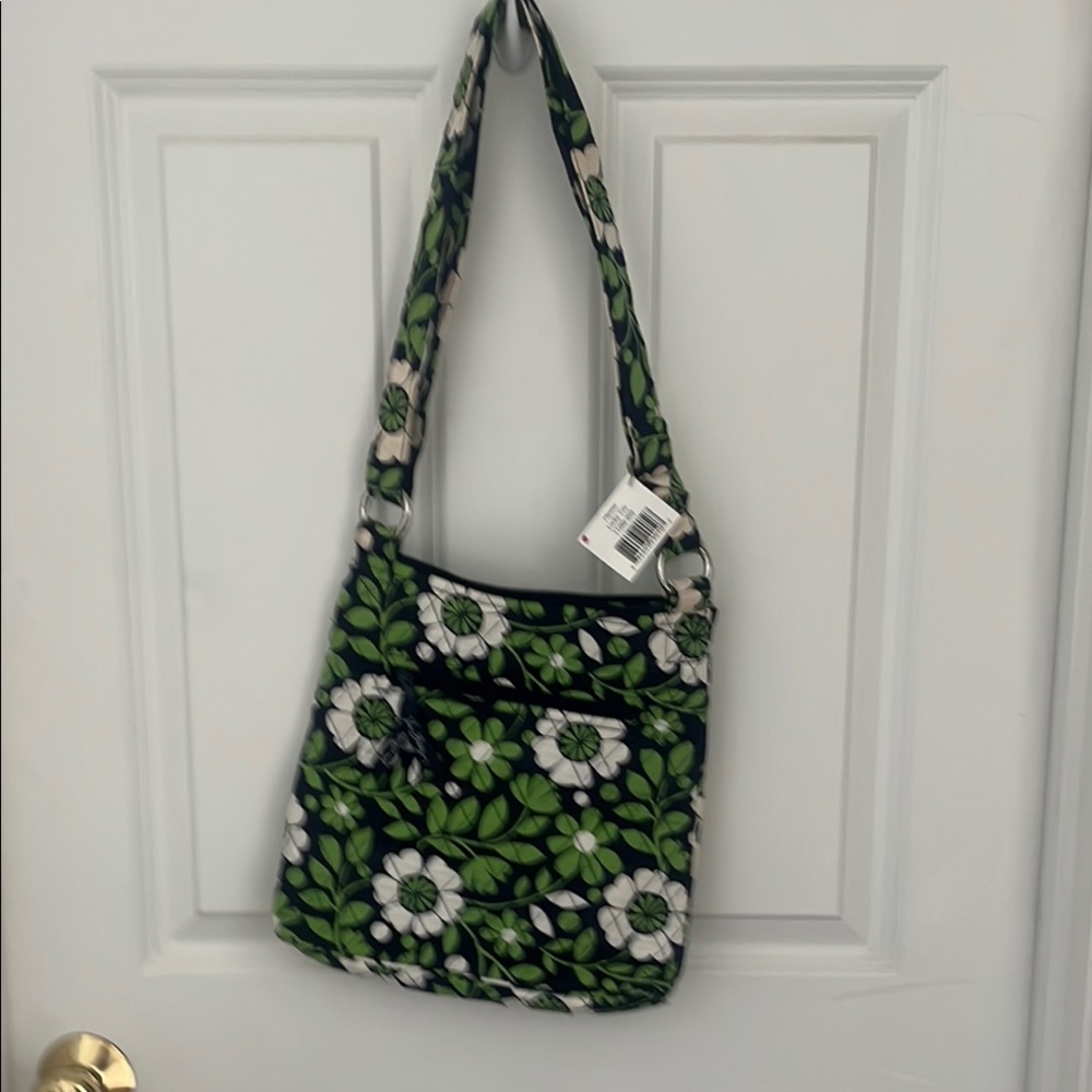 NWT! Vera Bradley Hipster “Lucky You” Navy and Green Floral Adj. Shoulder Bag